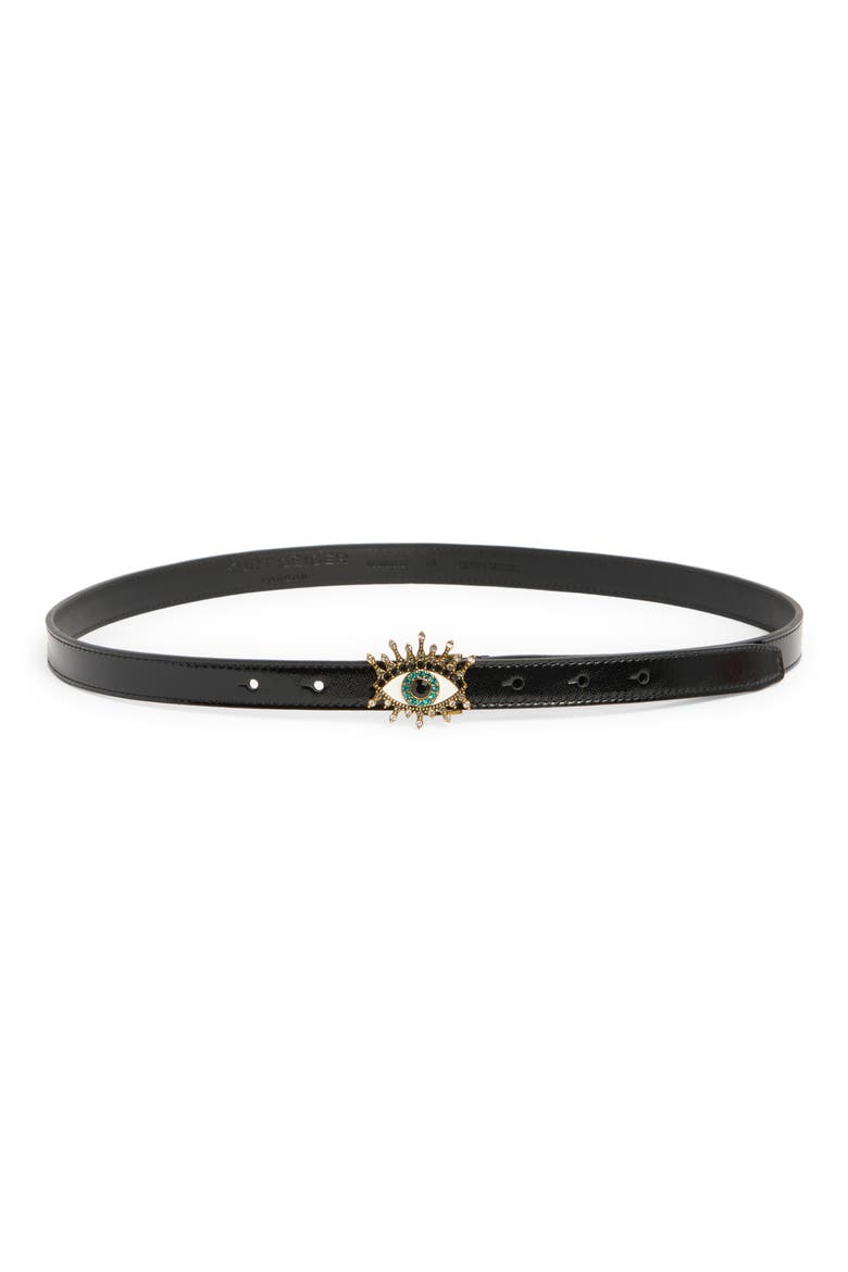 Crinkle Evil Eye Belt, Main, color, BLACK/ ANT. BRASS