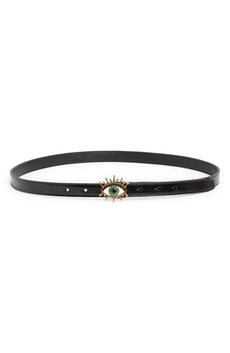 Kurt Geiger London Crinkle Evil Eye Belt, Main, color, Black/ Ant. Brass