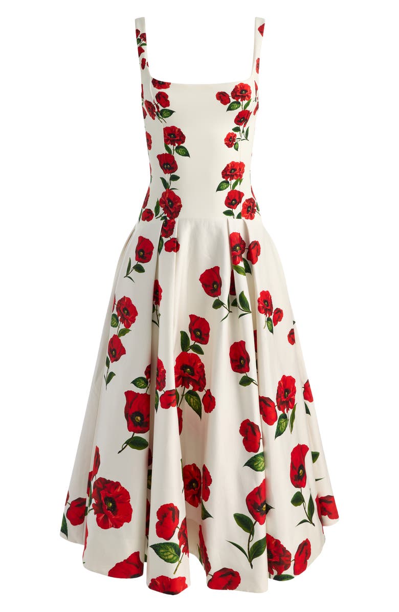 Alice + Olivia Adley Poppy Print Sleeveless Drop Waist Maxi Dress, Alternate, color, Summer Poppy