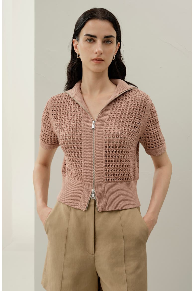 Women's Toscana Pointelle Knit Double-Zip Cardigan, Alternate, color, Warm Taupe