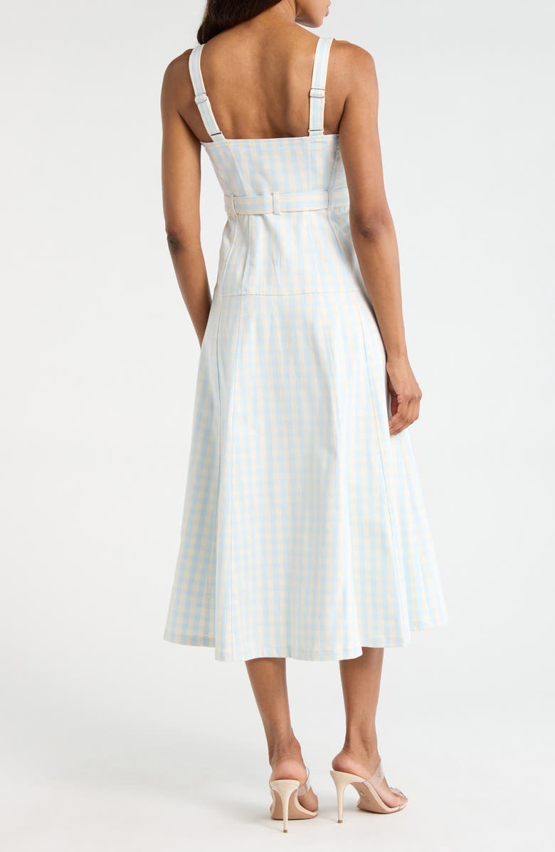 Cinq à Sept Tina Gingham Belted Denim Sundress, Alternate, color, Morning Sky/ Light Plaster