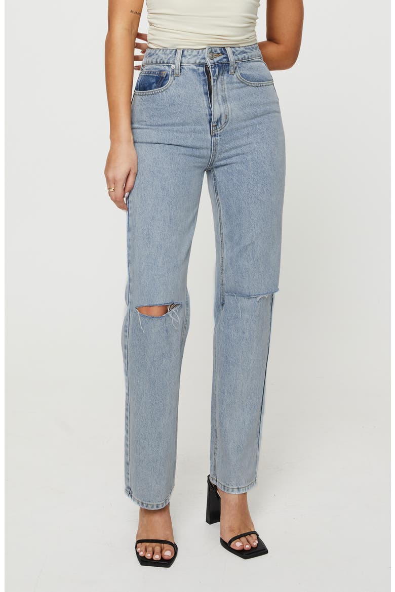 Holland Ripped High Waist Straight Leg Jeans, Main, color, BLUE