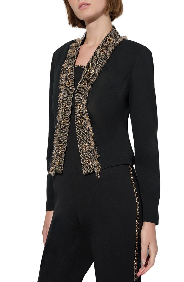 Ming Wang Metallic Tweed Detail Stretch Crepe Jacket, Alternate, color, 