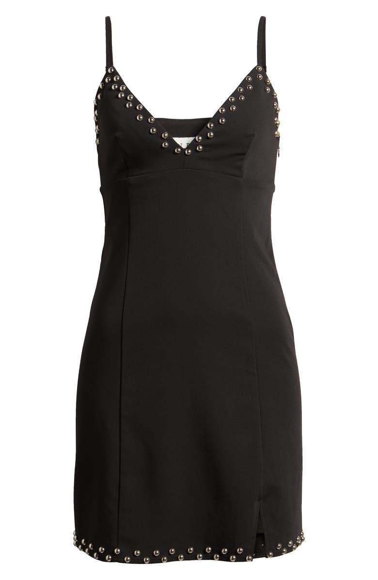 MOON RIVER Studded Satin Minidress, Alternate, color, Black