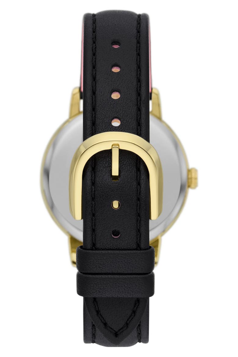 metro poodle leather strap watch, 34mm, Alternate, color, BLACK