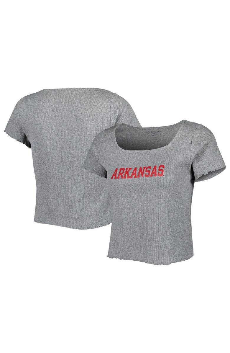 BOXERCRAFT Women's Gray Arkansas Razorbacks Baby Rib Lettuce-Edge Trim T-Shirt, Main, color, Gray