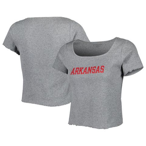 Women's Gray Arkansas Razorbacks Baby Rib Lettuce-Edge Trim T-Shirt