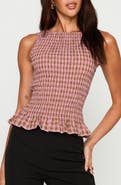 Princess Polly Chauntelle Gingham Smocked Cotton Blend Top