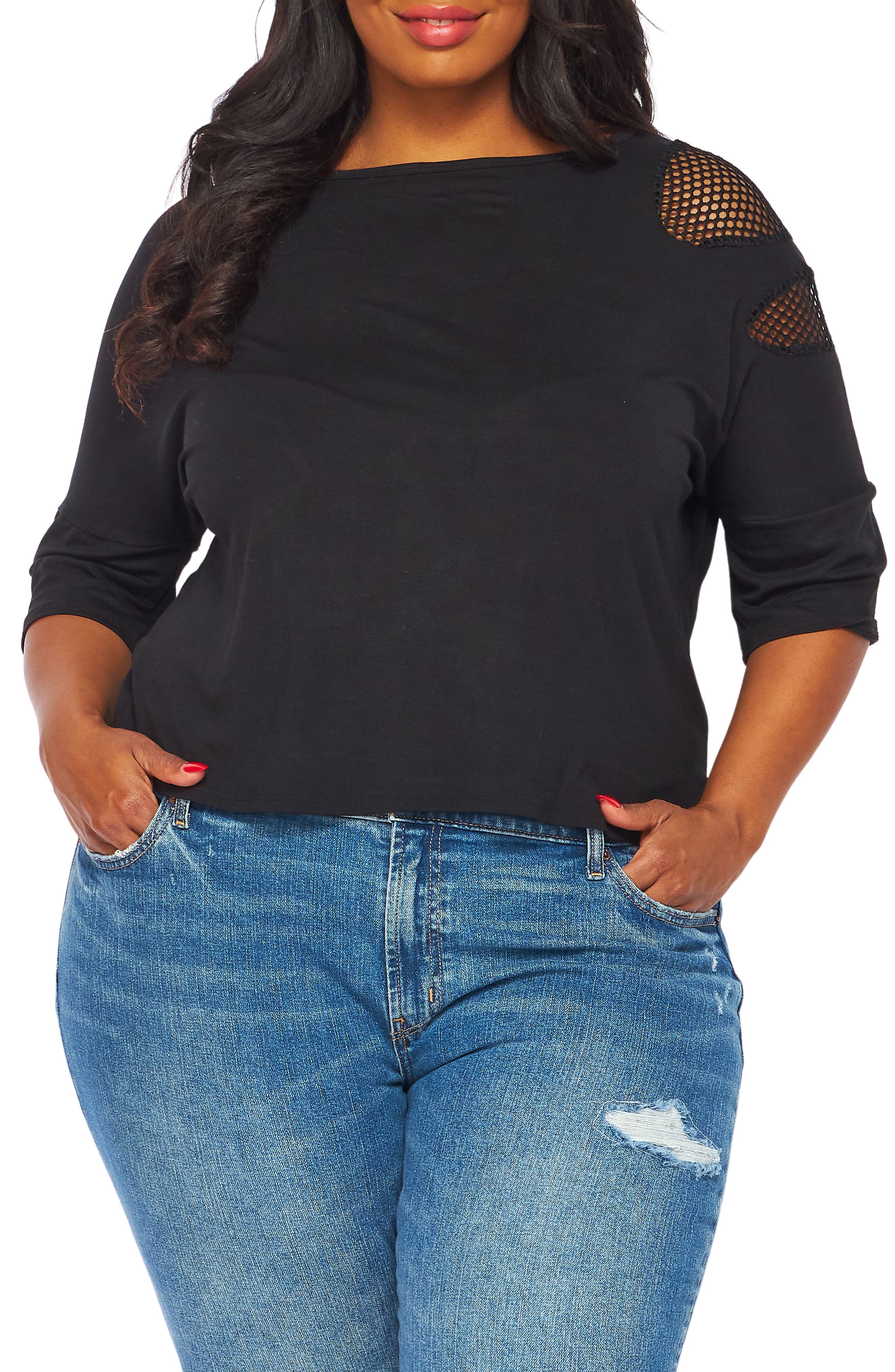 BLUEGREY Fishnet Double Notch Sleeve T-Shirt