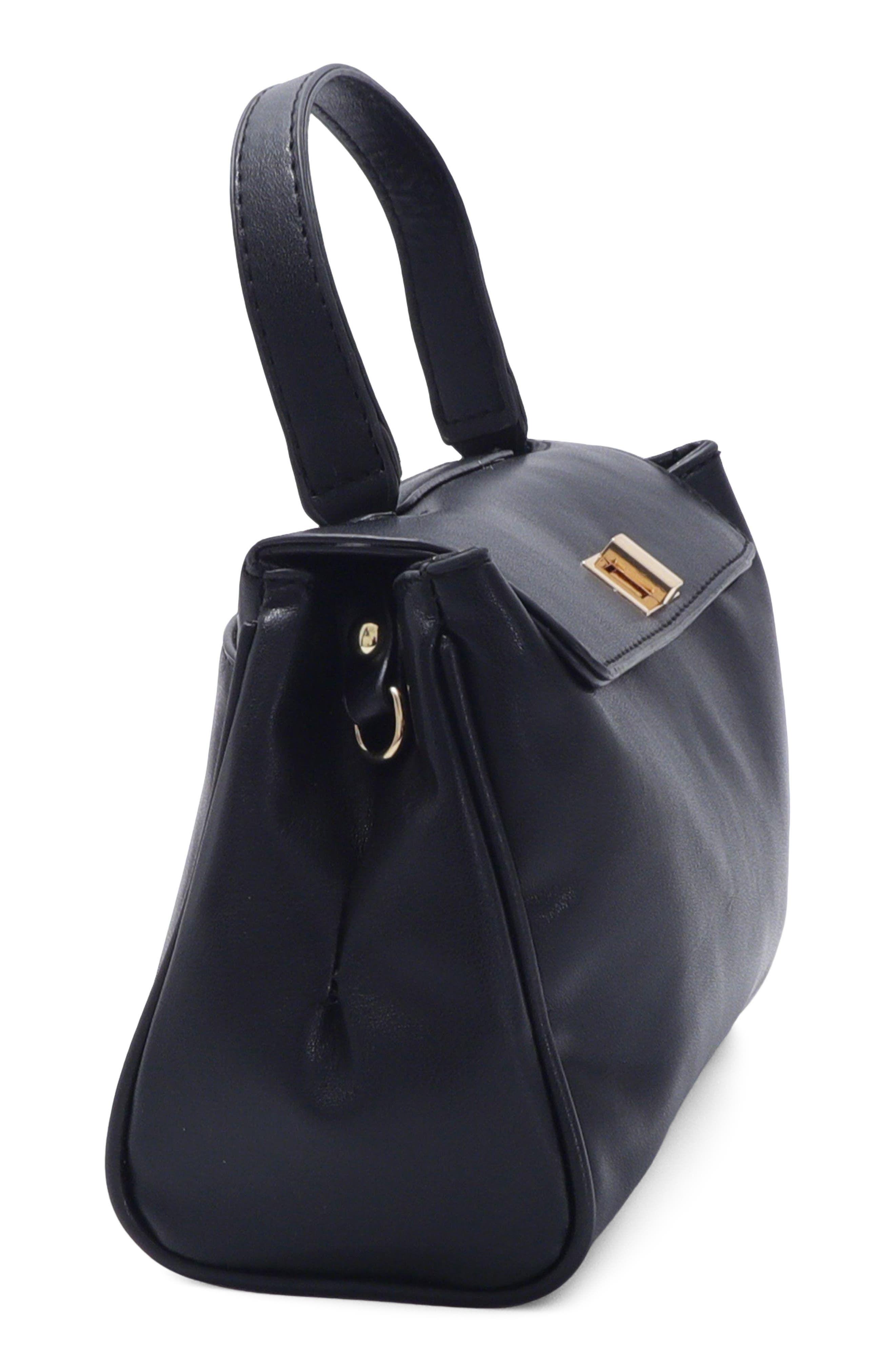 Faux Leather Single Handle Bag, Alternate, color, BLACK