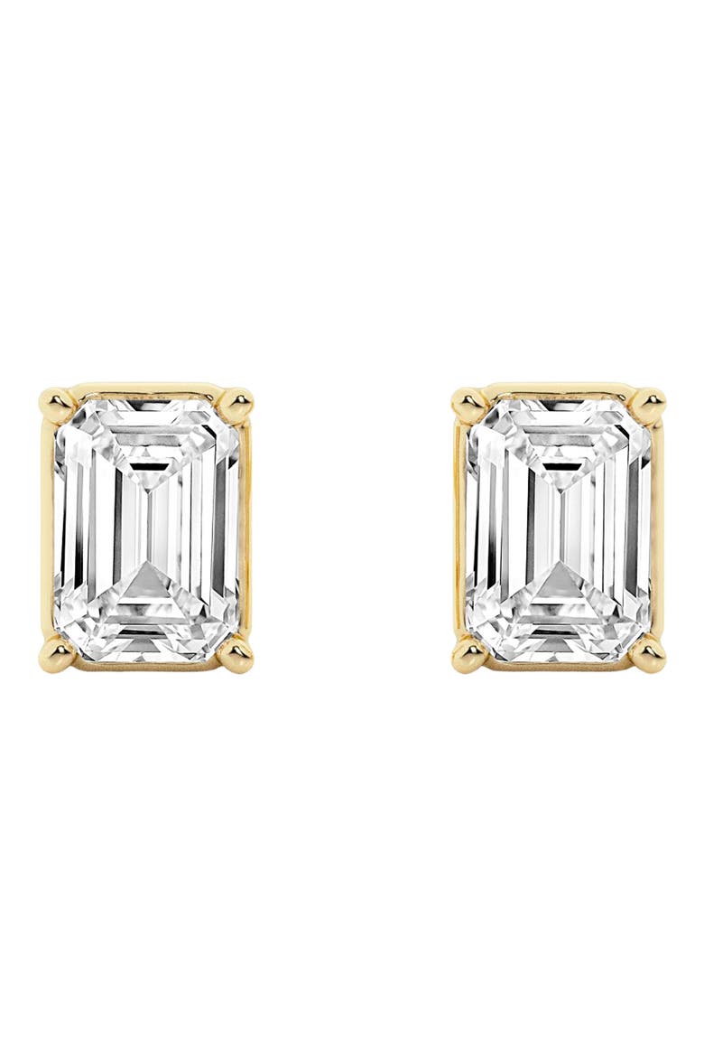 14K Gold Emerald Cut Lab Created Diamond Stud Earrings, Alternate, color, 1.5 CTW YELLOW GOLD
