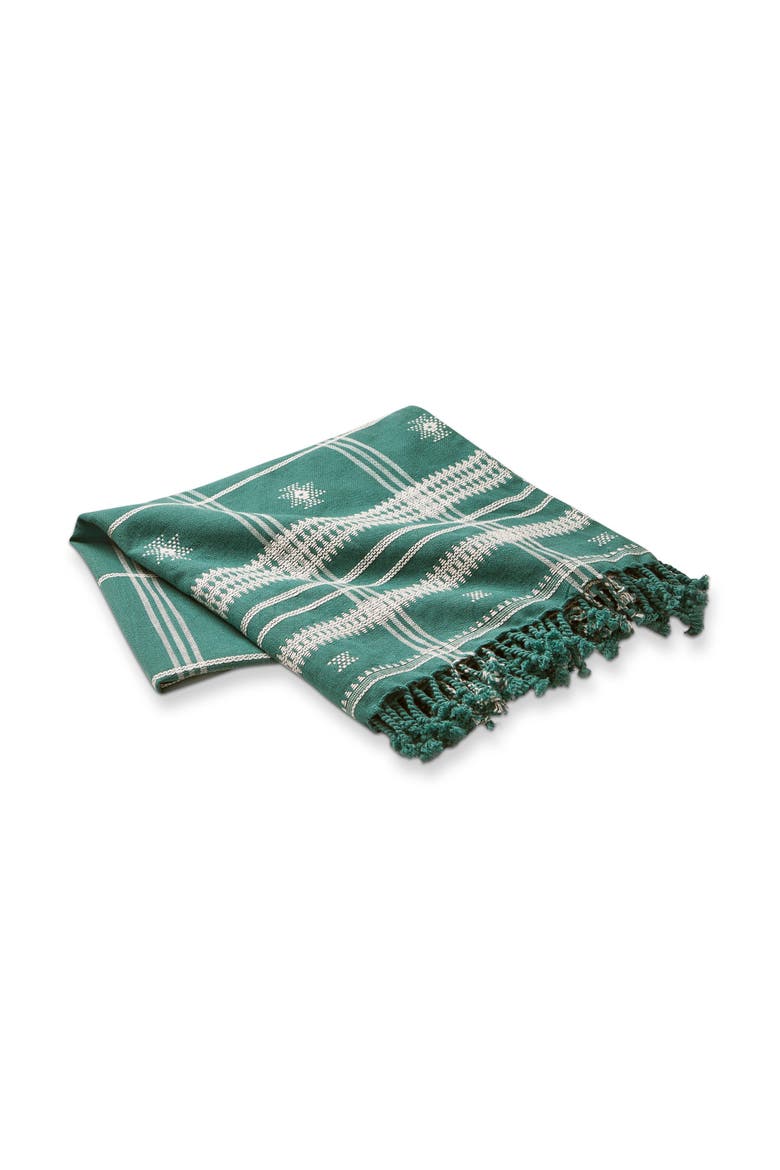 Peak Decorative Cotton Throw Green White Print Tassels, Main, color, Green