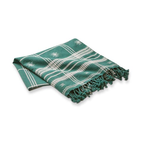 Peak Decorative Cotton Throw Green White Print Tassels