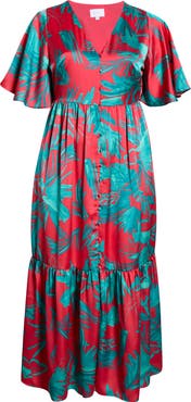 SUGARLIPS Palm Tropics Pismo Button Maxi Dress