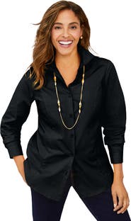 Jessica London Stretch Cotton Poplin Button Down Shirt
