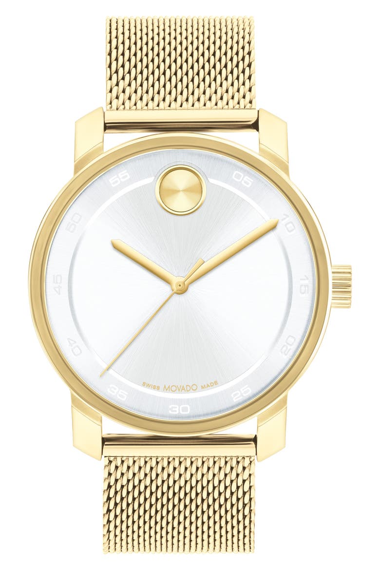 3-Hand Quartz Stainless Steel Mesh Strap Watch, 41mm, Main, color, GOLD