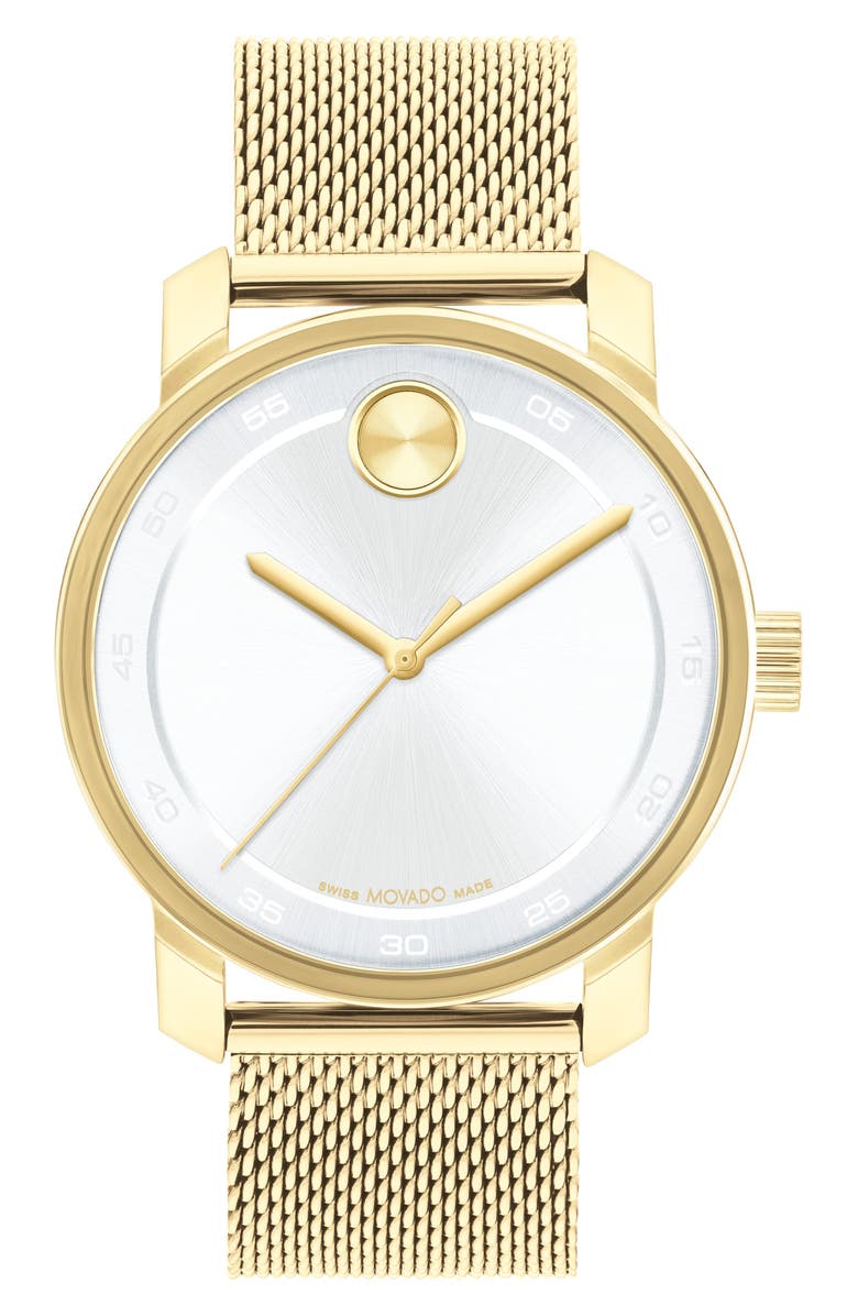Movado 3-Hand Quartz Stainless Steel Mesh Strap Watch, 41mm, Main, color, Gold