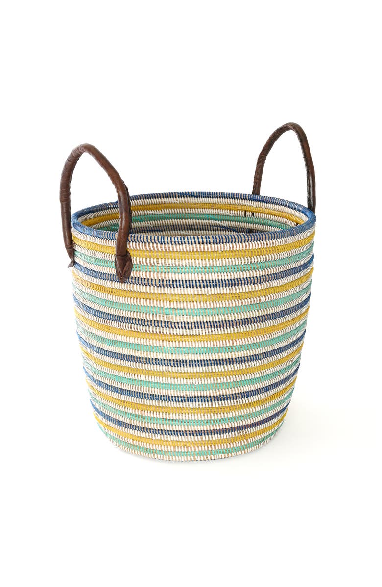 African Modern Set of Two Malika Beach Nesting Baskets with Leather Handles, Alternate, color, Natural