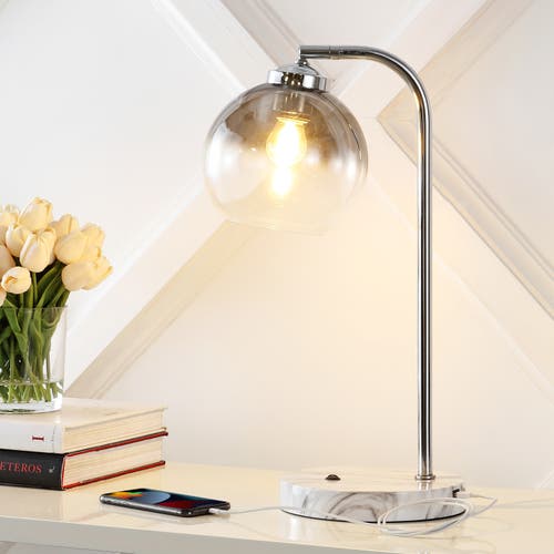Jonathan Y Ada 20" Industrial Contemporary Iron/glass Led Task Lamp With Usb Charging Port, Chrome/s In Chrome