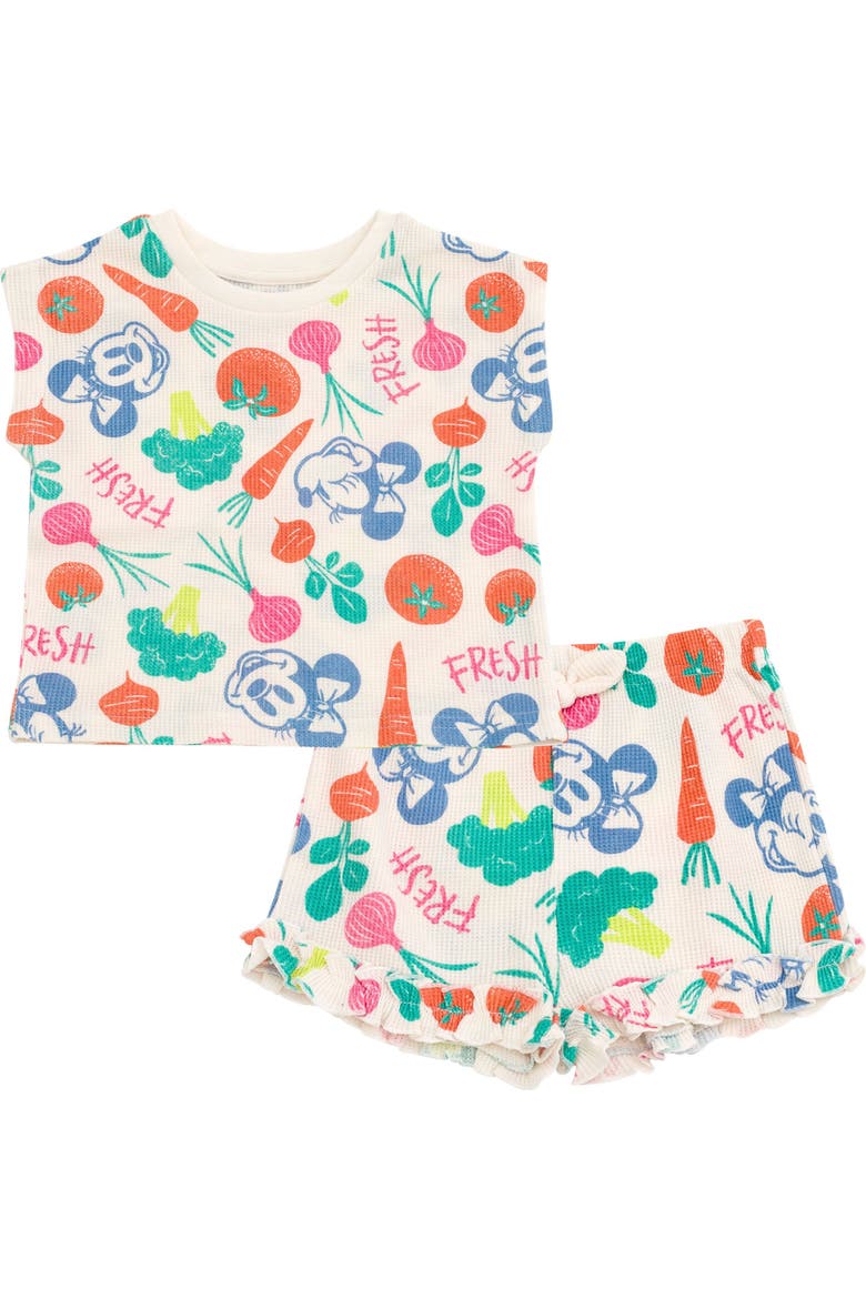 Minnie Mouse T-Shirt and Waffle Shorts Set, Main, color, Ivory Minnie