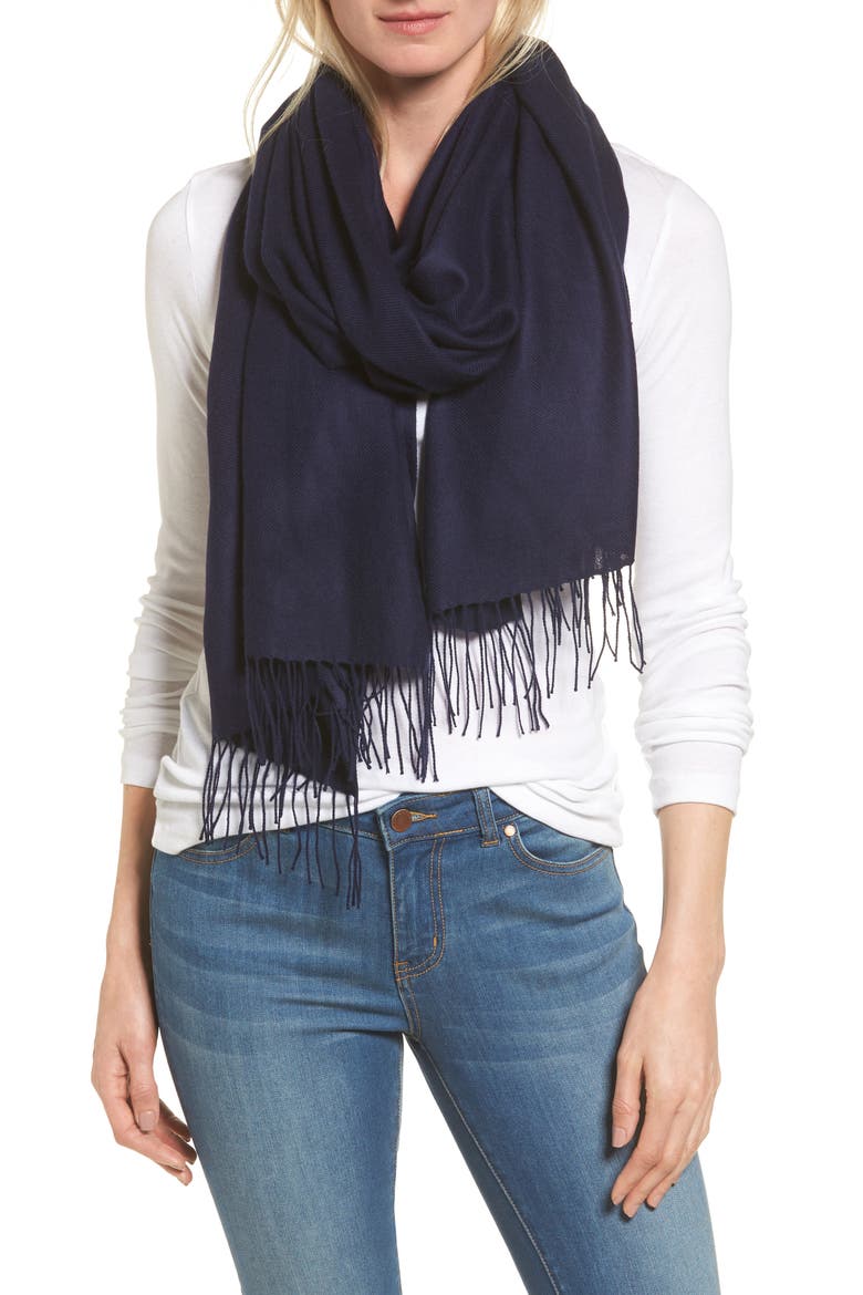 Tissue Weight Wool & Cashmere Scarf, Alternate, color, NAVY EVENING