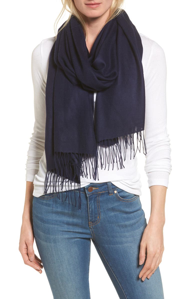 Nordstrom Tissue Weight Wool & Cashmere Scarf, Alternate, color, Navy Evening