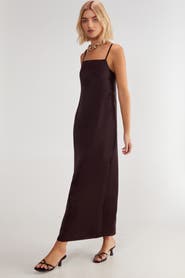 NASTY GAL Satin Square Neck Maxi Slip Dress
