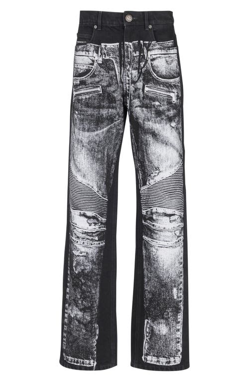 Shop Balmain Trompe L'oeil Denim Pants In Elr Black/grey