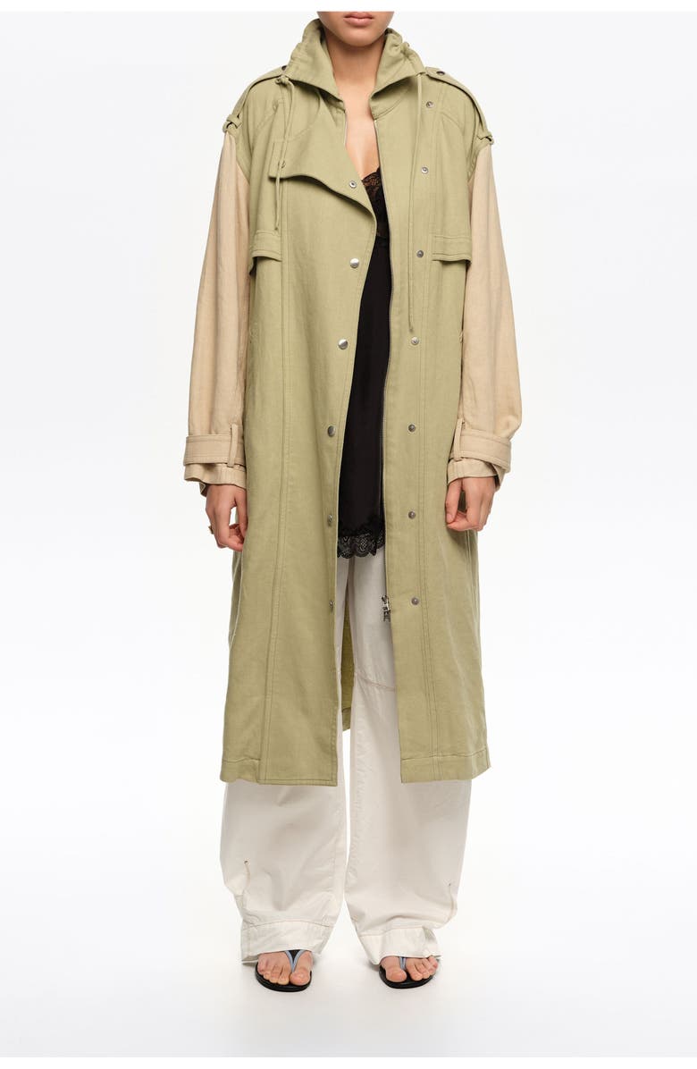 Bimba y Lola Dual-Tone Maxi Trench, Main, color, Light Green