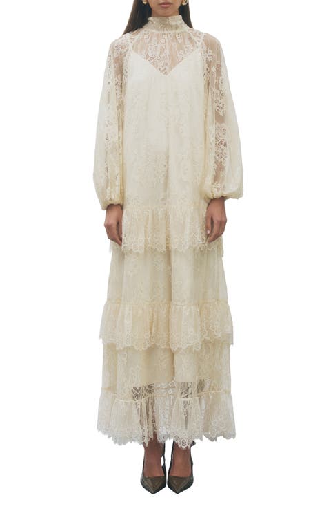 Olympia Mock Neck Lace Maxi Dress