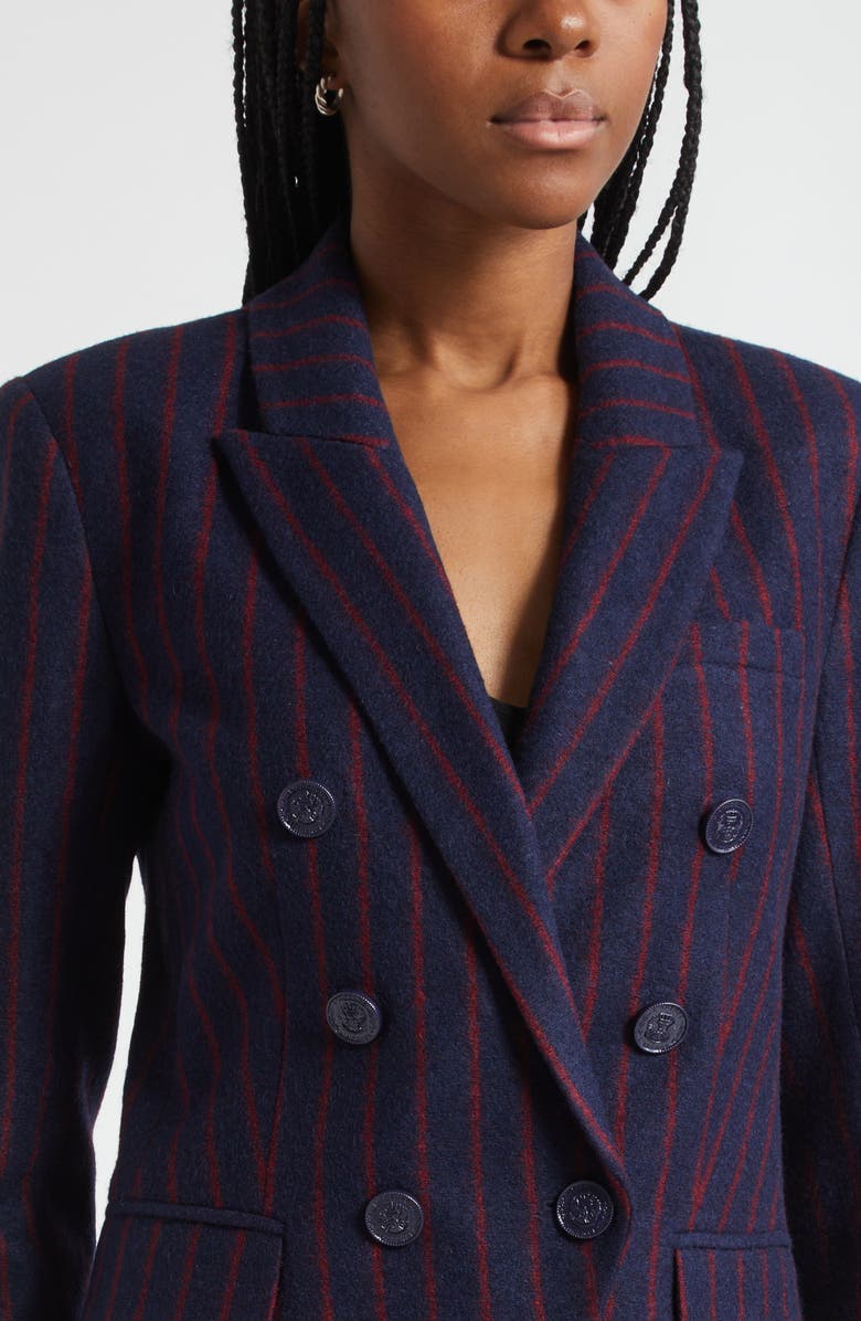L'AGENCE Kenzie Double Breasted Knit Blazer, Alternate, color, Midnight/ Red Pinstripe