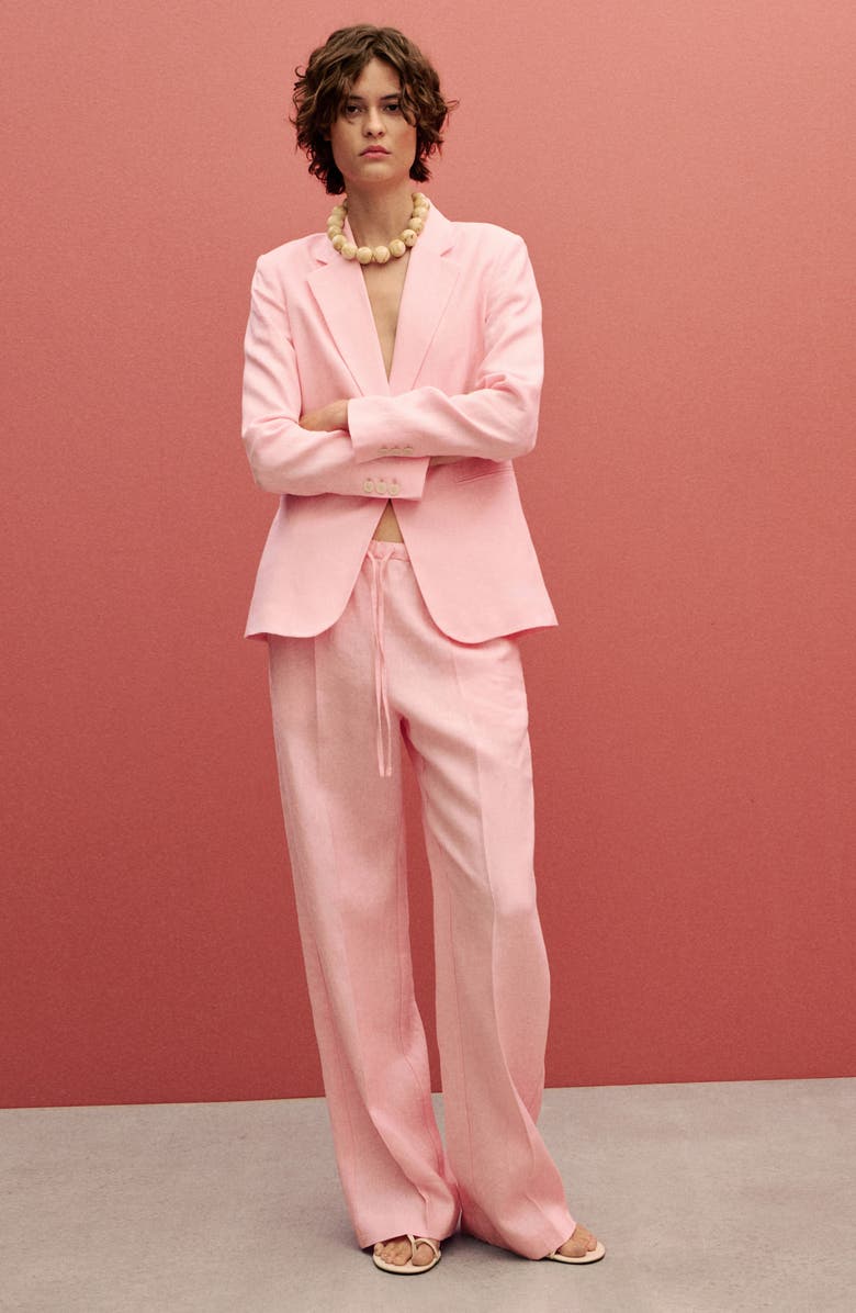 MANGO Tie Waist Wide Leg Linen Pants, Alternate, color, Light Pink