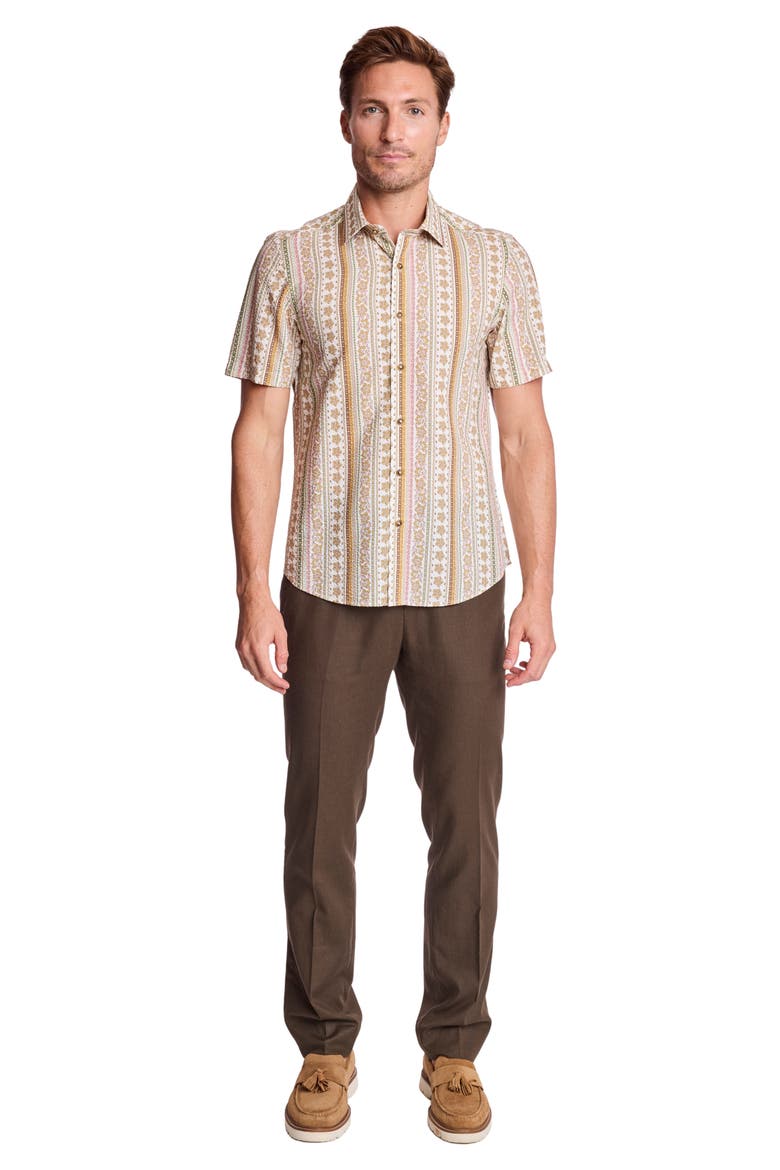 Sawyer Short Sleeve Linen Blend Button-Up Shirt, Alternate, color, PINK BROWN FLORAL SEERSUCKER