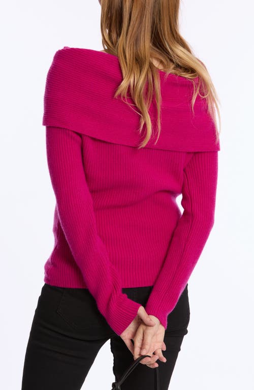 Cache Coeur Kim Rib Fold Over Cowl Neck Wool Blend Maternity Sweater In Fuchsia