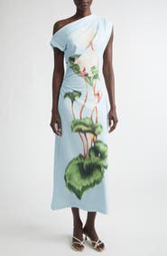 Oscar de la Renta Chiné Cyclamen One-Shoulder Dress