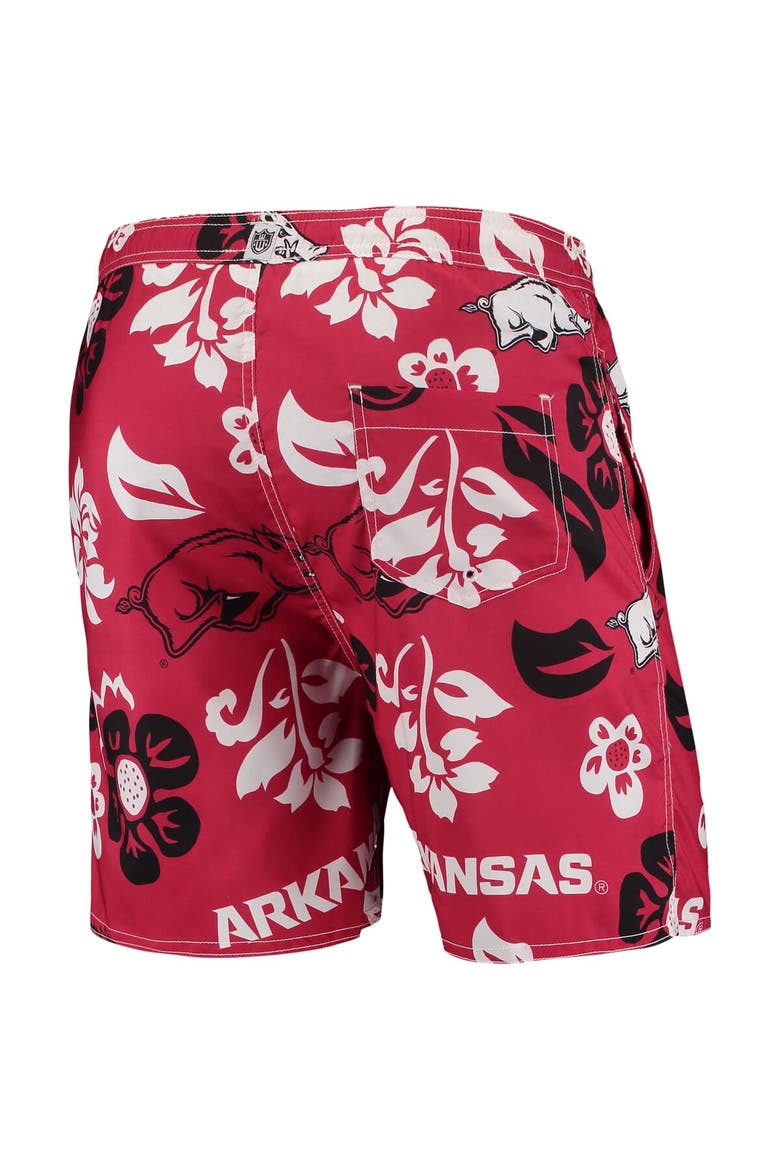 Men's Wes & Willy Cardinal Arkansas Razorbacks Floral Volley Logo Swim Trunks, Alternate, color, Cardinal