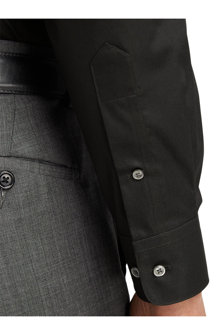 Tailored Fit Non-iron Cotton Pinpoint Solid Point Collar Dress Shirt, Alternate, color, Black