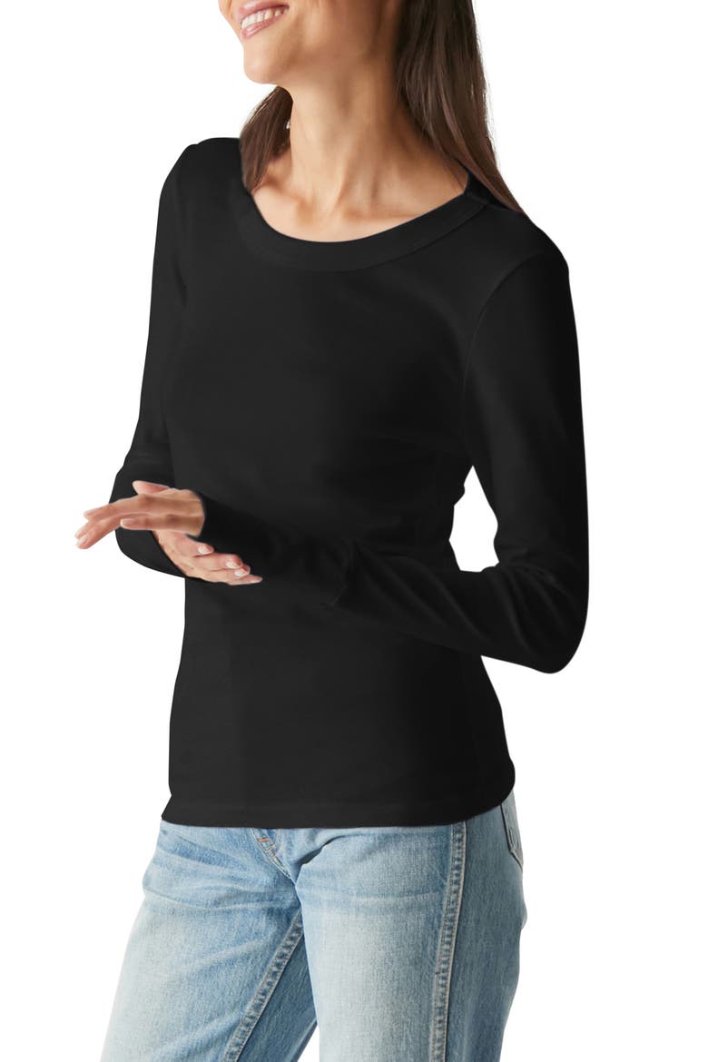 Kelso Wide Crewneck Long Sleeve T-Shirt, Alternate, color, BLACK
