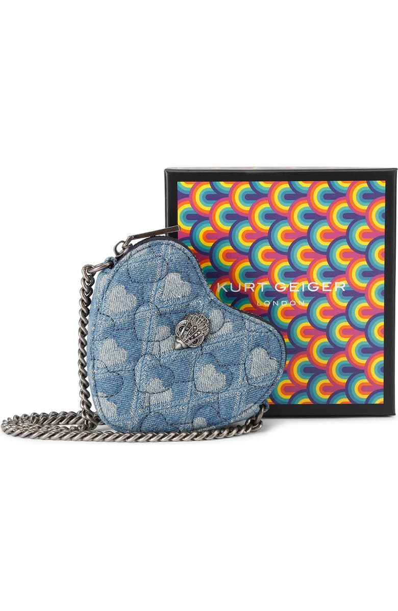 Kurt Geiger London Micro Heart Quilted Denim Crossbody Bag, Alternate, color, Dark Blue