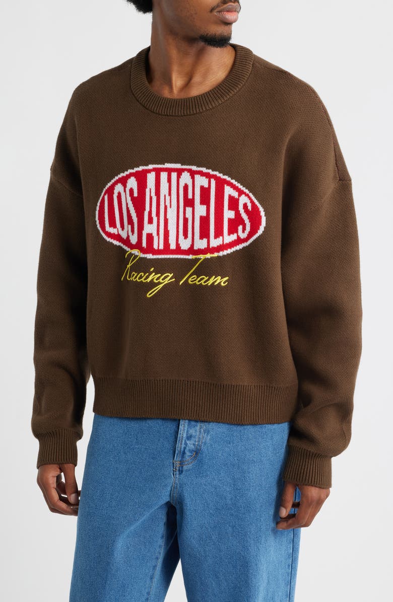 PacSun Racing Team Jacquard Graphic Sweater, Main, color, Brown