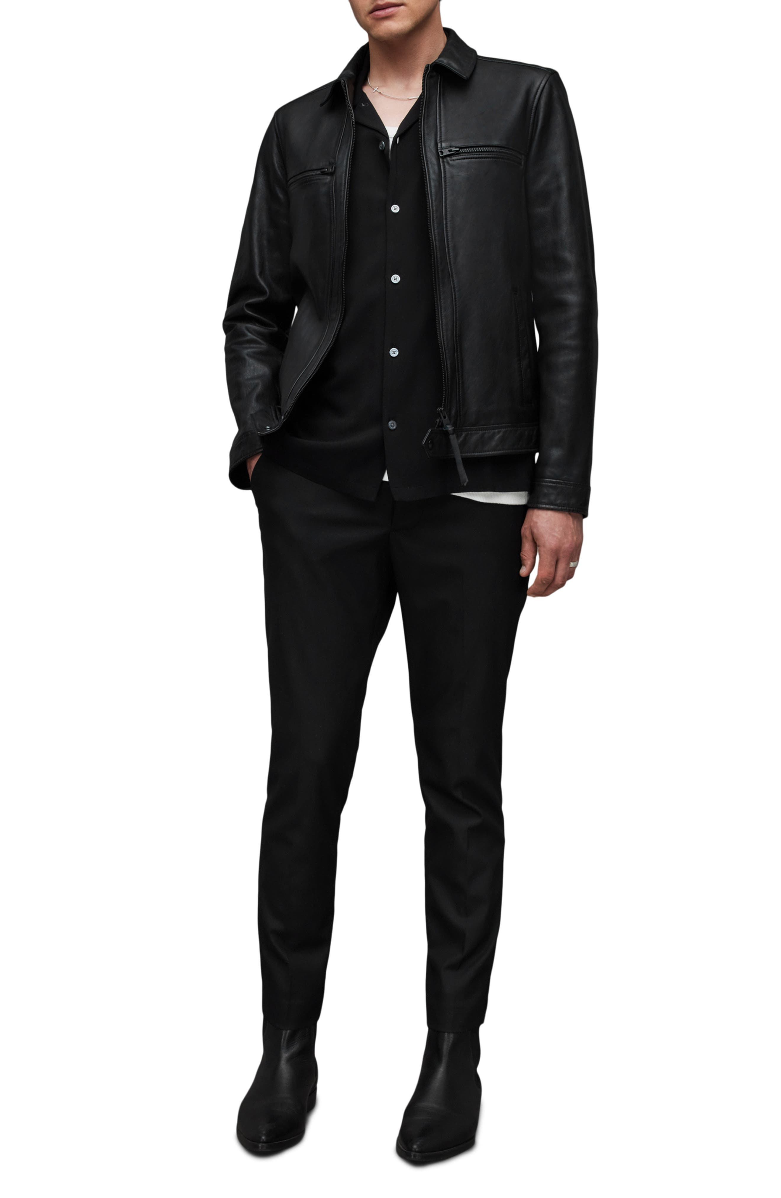 AllSaints Luck Slim Fit Leather Jacket — фото 6