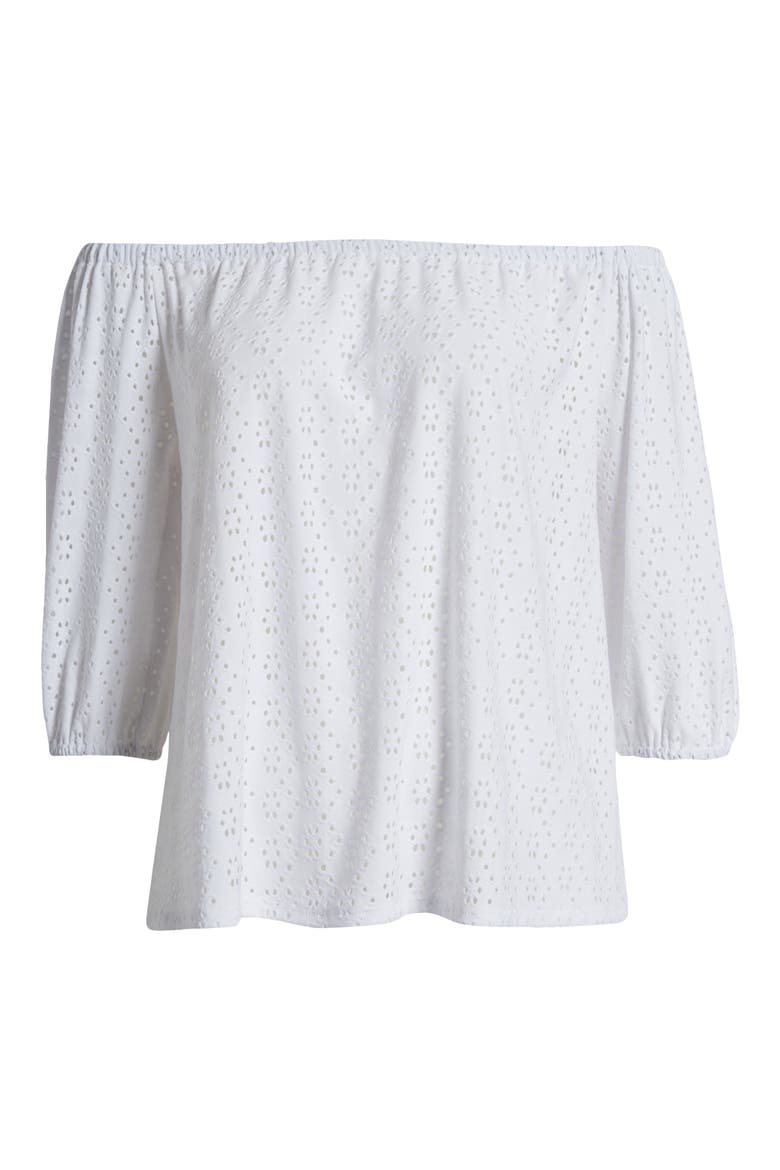 Eyelet Off the Shoulder Top, Alternate, color, WHITE
