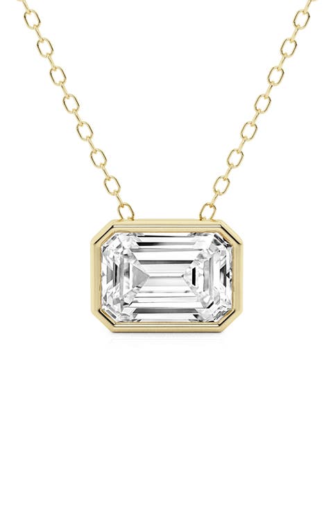 14K Gold Emerald Cut Lab-Created Diamond Pendant Necklace - 1.0ct