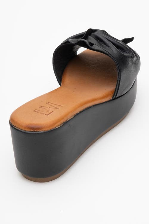 Forever & Always Shoes Syndra Bow Wedge Leather Sandal In Black