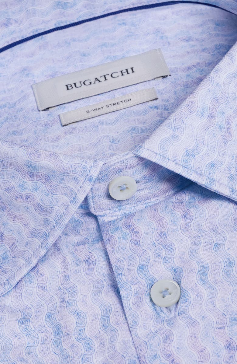 Bugatchi James OoohCotton<sup>®</sup> Greek Key Wave Print Button-Up Shirt, Alternate, color, Air Blue