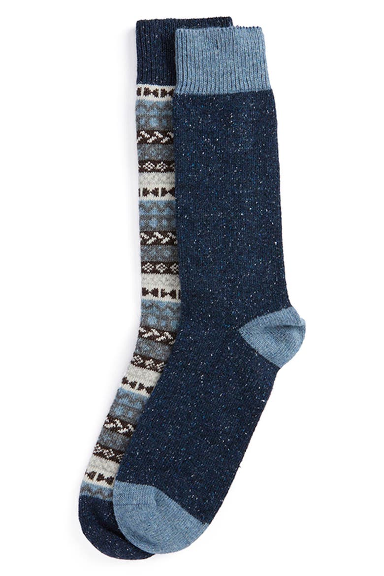 Assorted 2-Pack Neppy & Fair Isle Wool Blend Socks, Main, color, MIDNIGHT OAK MIX