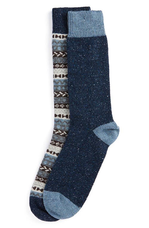 Barbour Assorted 2-pack Neppy & Fair Isle Wool Blend Socks In Blue