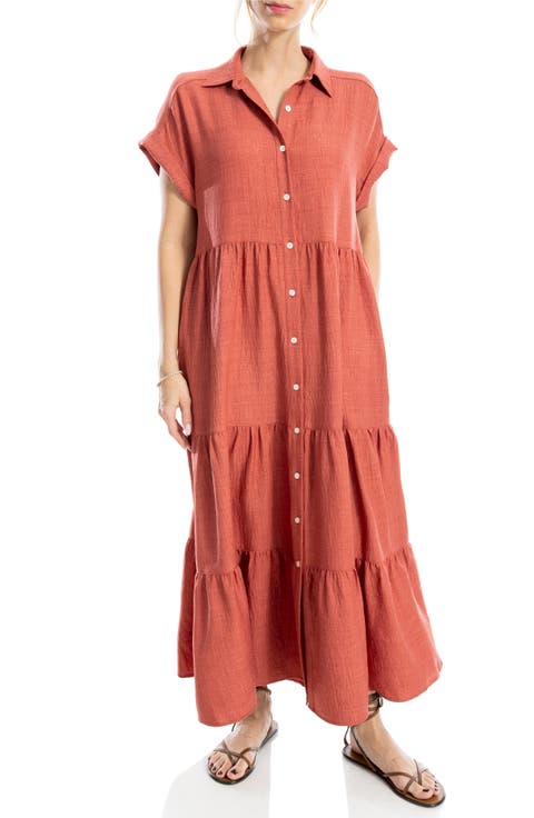Short Sleeve Tiered Maxi Shirtdress
