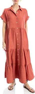 MAX STUDIO Short Sleeve Tiered Maxi Shirtdress