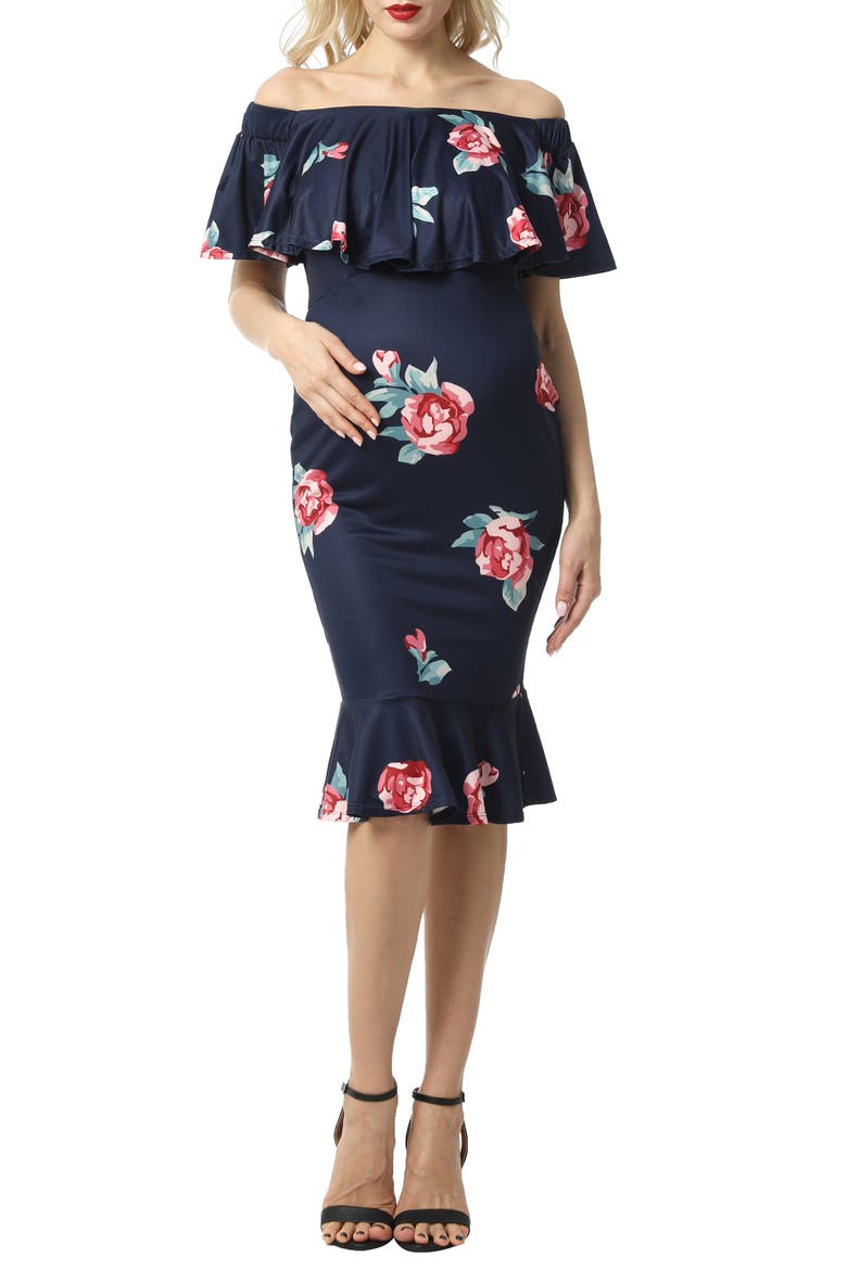 Shyna Off the Shoulder Maternity Dress, Main, color, NAVY